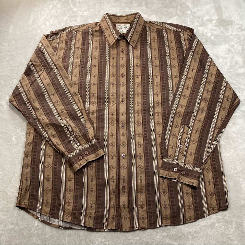 Indigo Joe Western Style Striped Button Up Shirt Brown Men's Sz XL